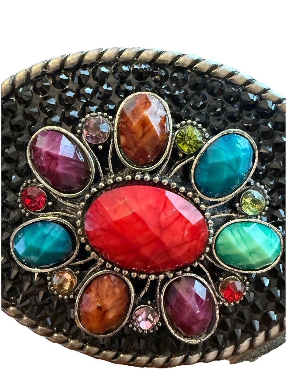 Buckle Your Belt Boho Western Style Braided Black And Gemstone Statement Belt